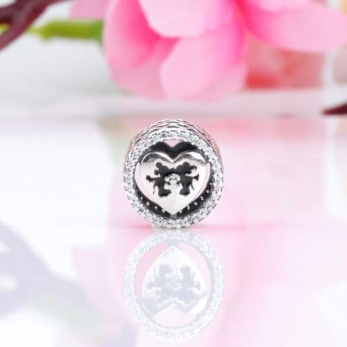 Bewill S925 Sterling Silver Mickey Minnie Zircon Hollow Beads Fit Original Bracelet Women Jewelry Diy Gift