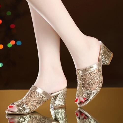 New Korean Style All-Match Sandals for Women Chunky Heel High Heels Mesh Comfortable Breathable Summer Peep Toe Sandal for Women