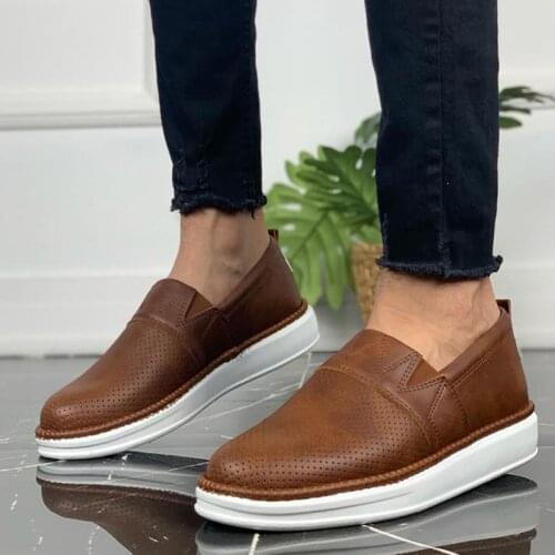 Chekich Mens Shoes Tan Color Artificial Leather Slip On Spring and Fall Seasons Sneakers Casual Brown Breathable Lightweight Luxury Comfortable White Base High Sole Gentlemen Footwear Suits Solid Walking CH091 V5