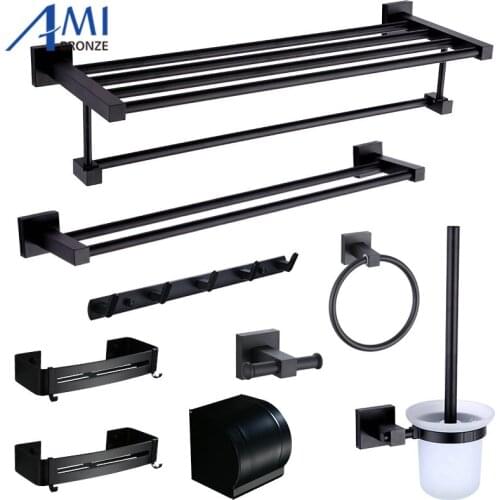 Black Space Aluminum Bathroom Hardware Towel Shelf Towel Bar Paper Holder Cloth Hook Soap Dish Towel Ring