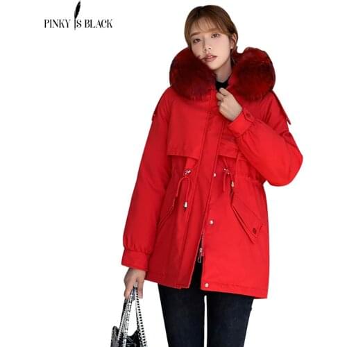 PinkyIsBlack Short Fur Liner Parka Solid Color Winter Jacket Women 2021 New Big Pocket With Fur Collar Ladies Casual Hooded Coat