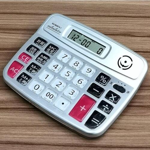 Musical Desktop Calculator 8-Digits LCD Display Electronic Calculator Counter Big Buttons Time Date Show Alarm Clock Function