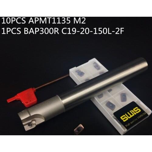 10PCS APMT1135 M2 + 1PCS 20mm Milling cutter holder BAP300R C19-20-150L-2F face mill finishing Working P M K