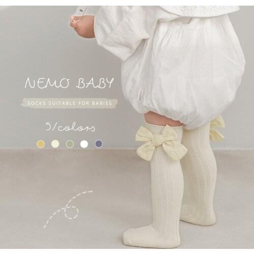 1-12Y Childrens Socks Spring Summer New School Girls' Socks With Big Bow Cotton Solid Color Baby Toddle Socks Leg Warmers