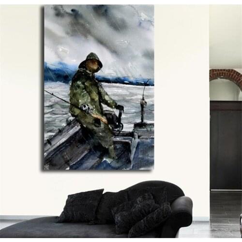 Rainy Day Fishing Watercolor Canvas Painting Print Bedroom Home Decor Modern Wall Art Oil Painting Poster Accessories Framework