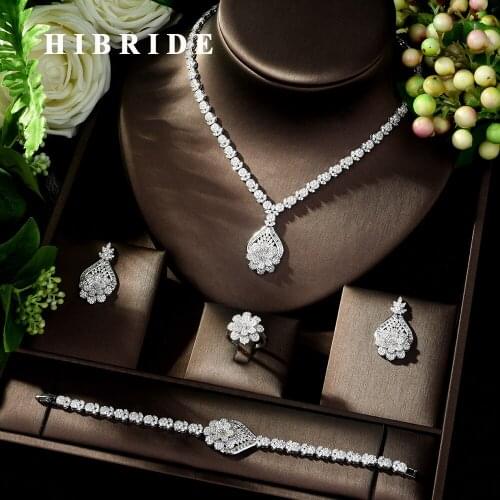 HIBRIDE High Quality 4 Piece Flower African Indian Bridal Wedding Costume Jewelry for Women Luxury Zirconia Jewelry Sets N-148