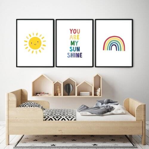 You are my Sunshine Rainbow Sun Nursery Prints Canvas Painting Wall Art Pictures Posters Prints for Kids Baby Room Home Decor