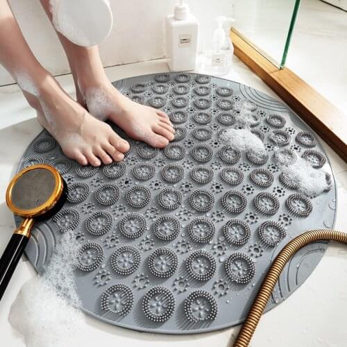 Round Bathroom Non-Slip Mat Shower Room Massage Mat Household 55cm Round PVC Mat Bath Mat Toilet Bath Silicone Foot Mat