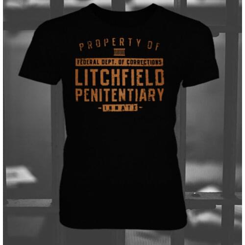 Fashion Men T Shirt Free Shipping New Orange & Black LITCHFIELD PENITENTIARY Inmate Shirt, Unisex & Fitted Womens Tee Shirt
