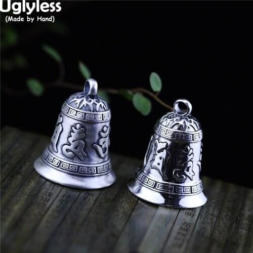 Uglyless Can Ring Thai Silver Bells Pendants Necklaces for Men 100% Real 999 Full Silver Mantra Exorcism Bell Pendant NO Chains