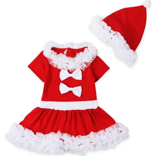 Christmas Birthday Outfits For Baby Girl Lace Set Clothing Hat+White Wedding Party Bow Dress 2PC Suit Kid Boutique Tracksuit