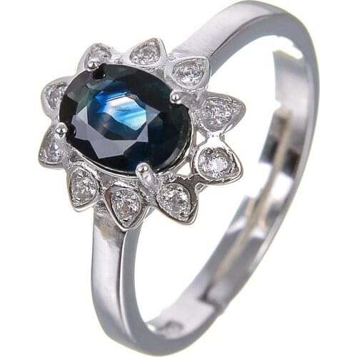 Natrual and real Sapphire 925 sterling silver Fine gem jewelry Gem size 5*7mm