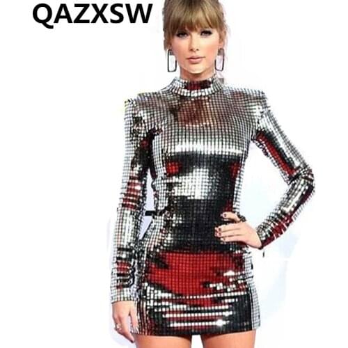 2019 New Spring Dress Autumn Fashion Trendy Sexy Sequins Long-sleeved Package Hip Dress Nightclub Party Women Dresses ZW010