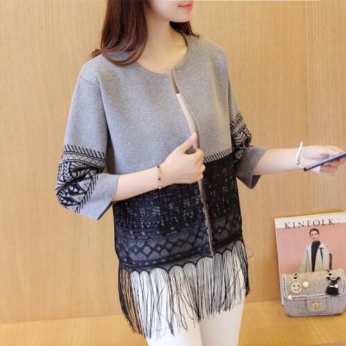 OHCLOTHING 2017 autumn new Korean seven sleeve jacquard sweater skirt female tassel cardigan jacket F1345