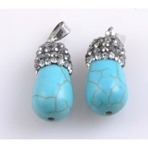 Kallaite Natural stone Pendants Charms Round Drop for Jewelry making 1pcs 22x10mm TRS0195X