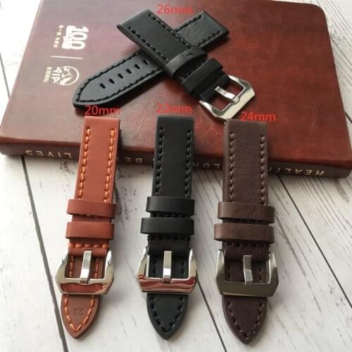 20mm 22mm 24mm 26mm Italy Genuine Leather Watch Band for PAM Luminor Radiomir Stainless Steel Buckle Watchband Wris