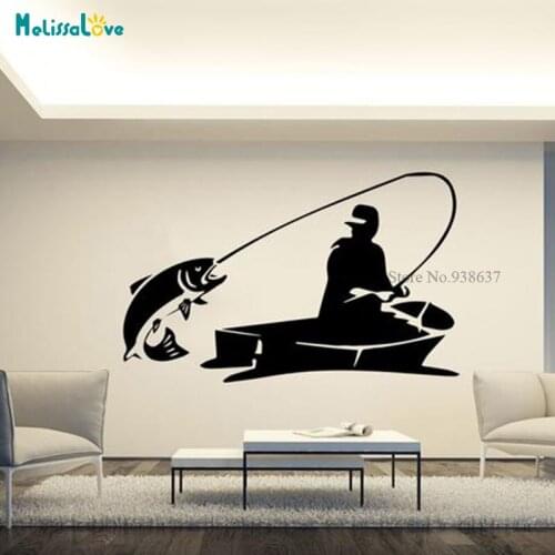 Fishing On The Boat Wall Art Sticker Decal Living Room Home Decor Removable Vinyl Mural BD304
