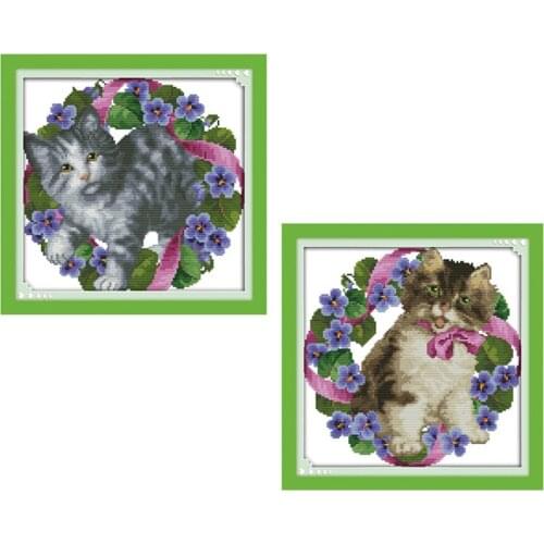 Everlasting Love Ribbon Kitten Chinese Cross Stitch Kits Ecological Cotton Stamped 14 11CT DIY Gift Wedding Decoration For Home