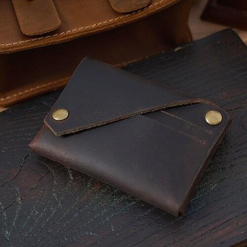 Genuine Leather Wallet Vintage Crazy Horse Cowhide Card Holder Casual Short Purse Men Woman Money Clips Creativity Handmade Gift