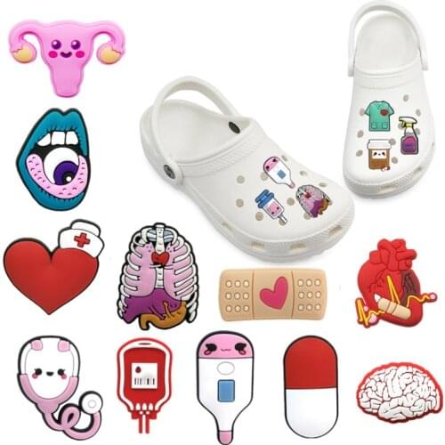 1-5pcs Medical Supply PVC Shoe Charms Stethoscope Syringe Thermometer Shoe Decorations Creative Brain Uterus Chest Accessories