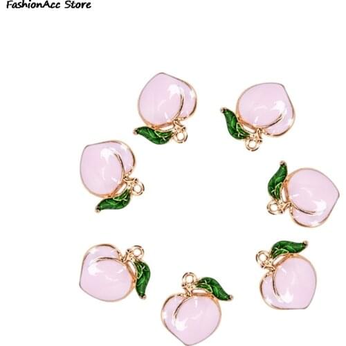 10pcs Fruit Peach Charms Metal Enamel Hangings For Earrings Pendants Hair Rings DIY Headgear Jewelry Making Accessories
