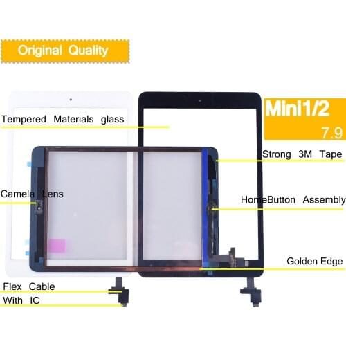 10Pcs/lot Original For Apple Mini 1 Touch Screen Digitizer Panel for ipad Mini A1455 A1454 A1432 Touchscreen with IC Home Button