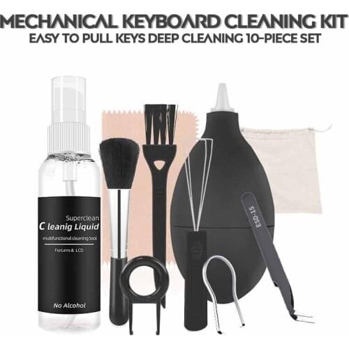 10 pieces of cleaning kit for mechanical keyboard laptop cleaning tool key cap wire key puller brush tweezers screen cleaner
