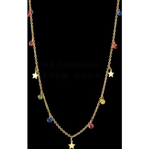 14KGP Star Crystal Choker Necklace For Women Stainless Steel Zircon Pendant Necklace Charms Best Neck Jewelry Gift