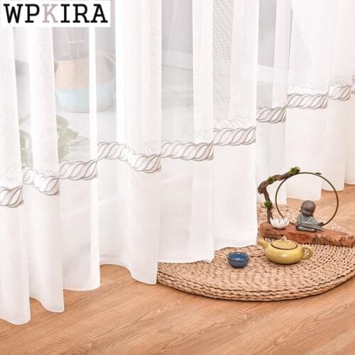 White Plain Curtain for Living Room Geometric Tulle Curtain for Kitchen Balcony Tulle Voile Custom Made Drape S538#C