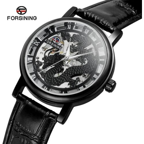Fashion FORSINING Mens Top Brand Modern Design Hand Wind Movement Export Vintage Skeleton Dial Leather Strap Dress Wristwatch