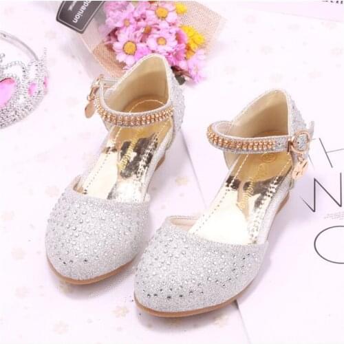 2019 Girls Bling Glitter Sandals High Heel Shoes Kids Princess Dance Performance Summer Autumn Shoes Silver Pink Size 28-38