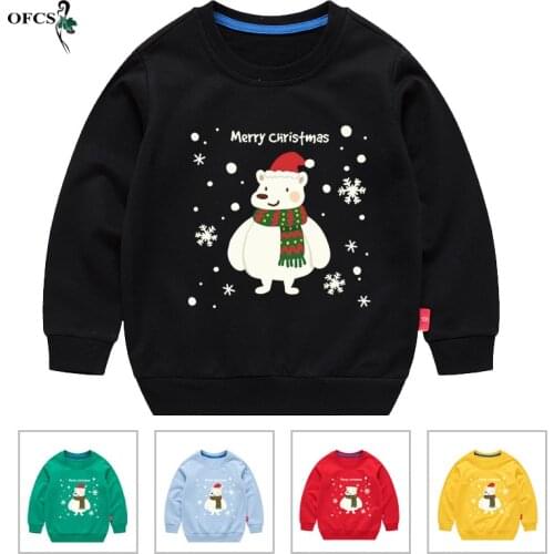 Childrens Christmas Sweater Autumn Teenagers Clothes Boy And Girl Cartoon Print Long Sleeve T-shirt Baby Casual Cotton Pullover