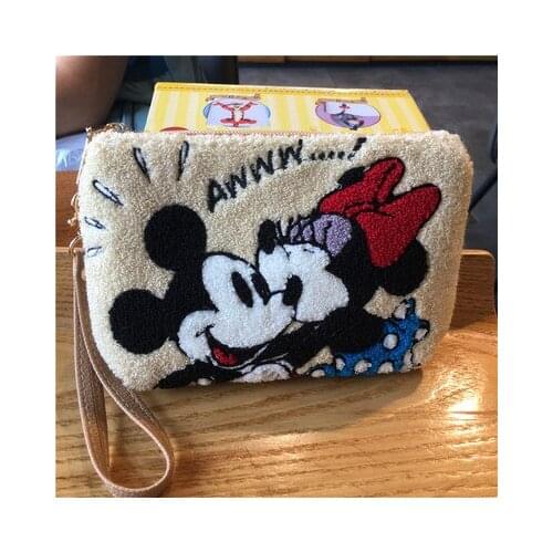 Disney Cartoon Character Pattern Plush Embroidery High-quality Couple Handbag Ladies One-shoulder Messenger Bag Cosmetic Bag