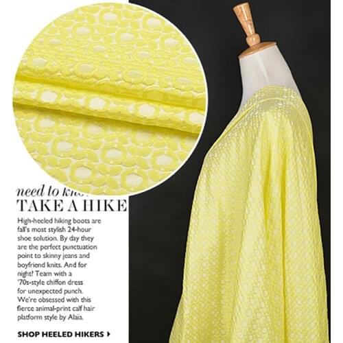 France Imported Geometric yellow flowers pattern jacquard fabric,3D yarn dyed fabric for women coat Dress patchwork 150cm width