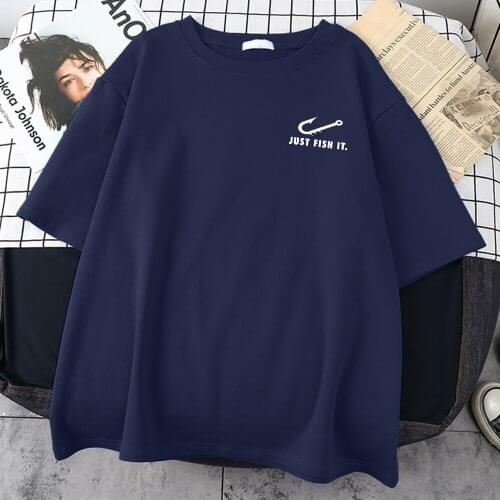 Fish Hook Just Fish It Clothing MenS Harajuku Print Tee Shirt Korean Style T-Shirt Men Casual Oversize T Shirt For Mens Tops