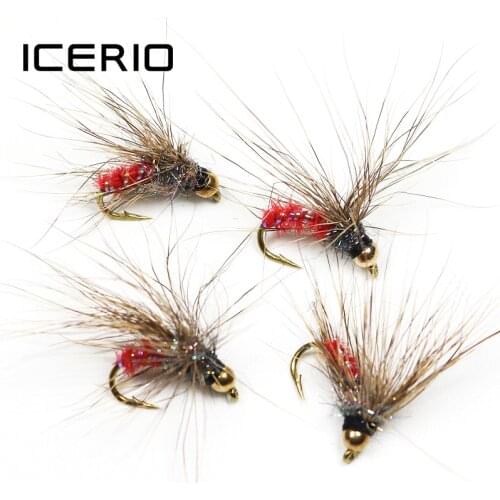 ICERIO 6PCS #12 Brass Bead Head Elk Hair Caddis Nymph Tying Hook Trout Fly Fishing Lures