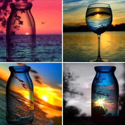 5D DIY Diamond Painting Set Sunset Wine Bottle Landscape Square/Round Rhinestone Embroidery Painting Mosaic Home Decoration Gift