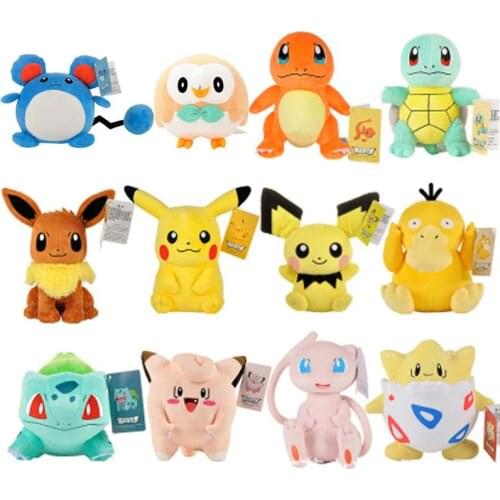 Kawaii Pikachued Stuffed Toy Plush Doll Eevee Squirtle Charmander Bulbasaur Snorlax Jigglypuff Anime Pokemoned Peluche Kid Gift