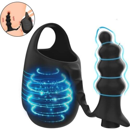 Penis Rings Bullet Vibrating Scrotum Bondage Restraint Delay Ejaculation Chastity Cage With Anal Beads Plug Sex Toys For Men L1