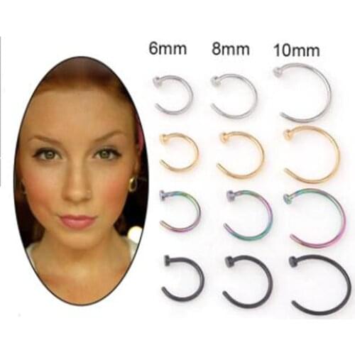 1pc 6/8/10mm Fake Nose Ring C Clip Lip Piercing Ring Stud Body Piercing Jewelry Earring Stainless Steel Helix Tragus Faux Septum