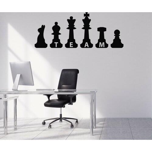 Team Creative Wall Decal Chess Pieces Office Room Inspired Art Vinyl Window Glass Stickers Removable Hard Work Mural S1282