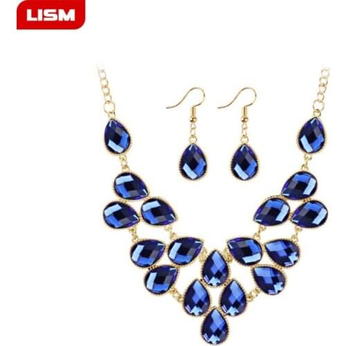 White Red Blue Color Peacock Feather Water Drop Crystal Rhinestone Jewelry Sets For Girls Women Wedding Necklaces Earrings Sets