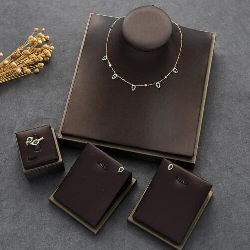 Trendy Wedding Water Drop Necklace Earrings Ring For Women Full Cubic Zirconia Bridal Jewelry Sets pendientes mujer moda hxs001