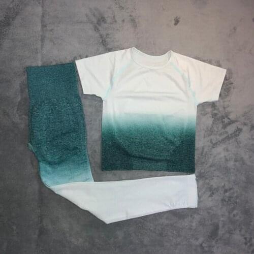 Womens Workout Sets High Waist Seamless leggings and Short Sleeve Crop top 2 Piece Outfits Gym Clothes