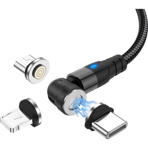 LUPWAY 3A Magnetic Micro USB Type C Cable Phone Accessories Charging For iPhone 7 8 Plus Xr 11 Xiaomi Redmi Charger 540 Rotation