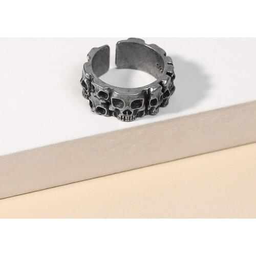 Vintage Hell Demon Skull Male Ring Metallic Black Hip Hop Rock Party Accessories For Men And Women Opening Adjustment Skull Ring