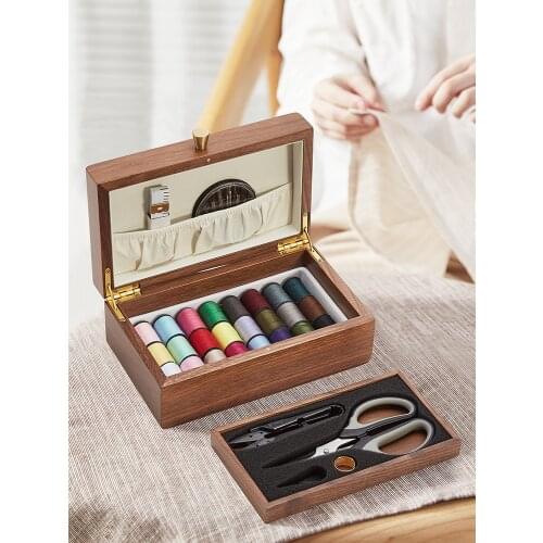 Solid Wood Sewing Kit Hand Sewing Cross Stitch Tool Sewing Thread Box Sewing Kit Wooden Storage Box