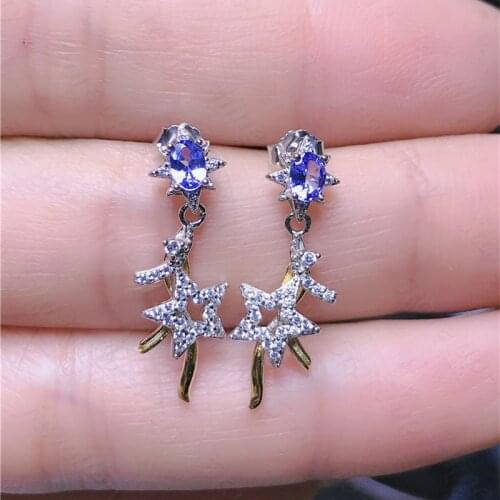 New natural tanzanite earrings 925 silver two-color electroplating process gem size 3x4mm