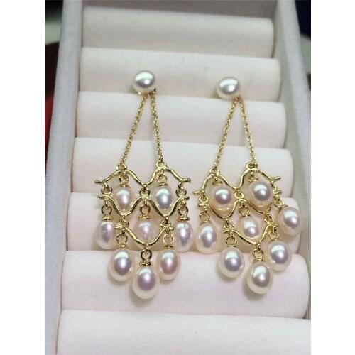 New natural freshwater cultured pearls Tibetan silver good quality pearl 5-6MM earrings goddess