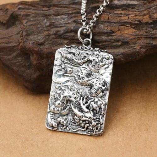 Factory Wholesale S925 Sterling Silver Jewelry Retro Thai Silver Fashion National Style Domineering Dragon Tag Mens Pendants